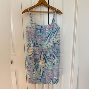 Lilly Pulitzer Shelli mini shift dress "Aboat Time" blue sailboat print Size 10